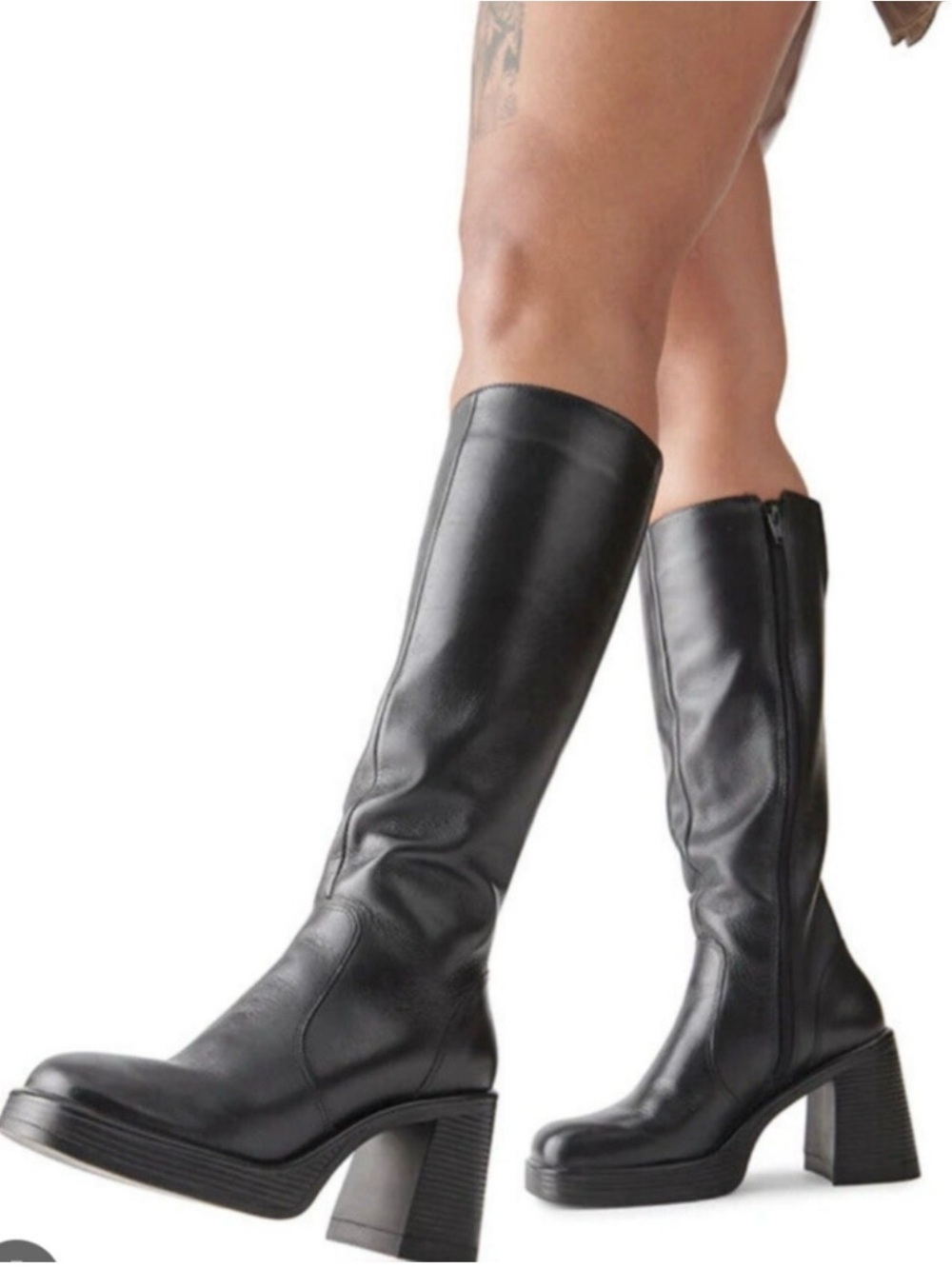 Steve Madden Fanatik Black Knee-High Block Heel Lug Boots - Picture 3 of 6